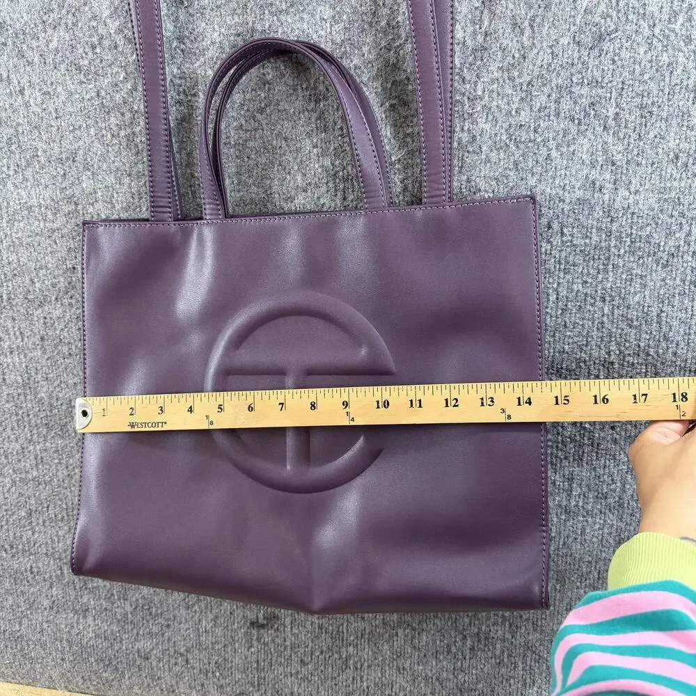 Telfar Medium Eggplant Shopping Tote Bag Purple Faux Leather Logo Crossbody